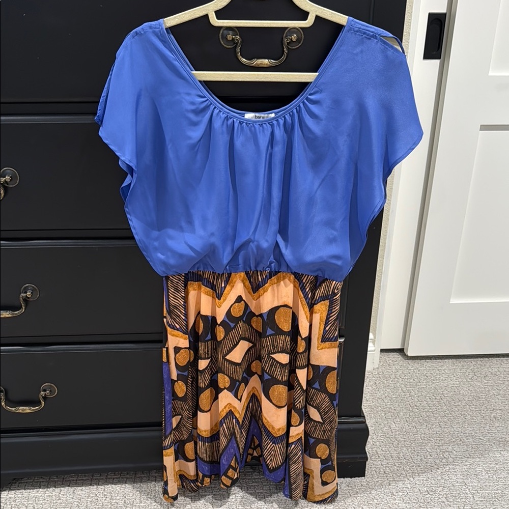 Blue and tan Geometric Summer Dress